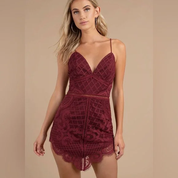 Tobi | Dresses | Burgundy Lace Mini Dress | Poshmark